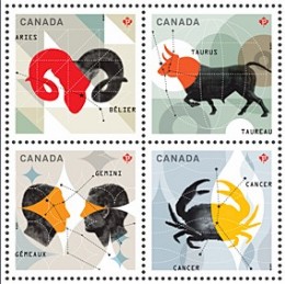 Four stamps issued by Canada post